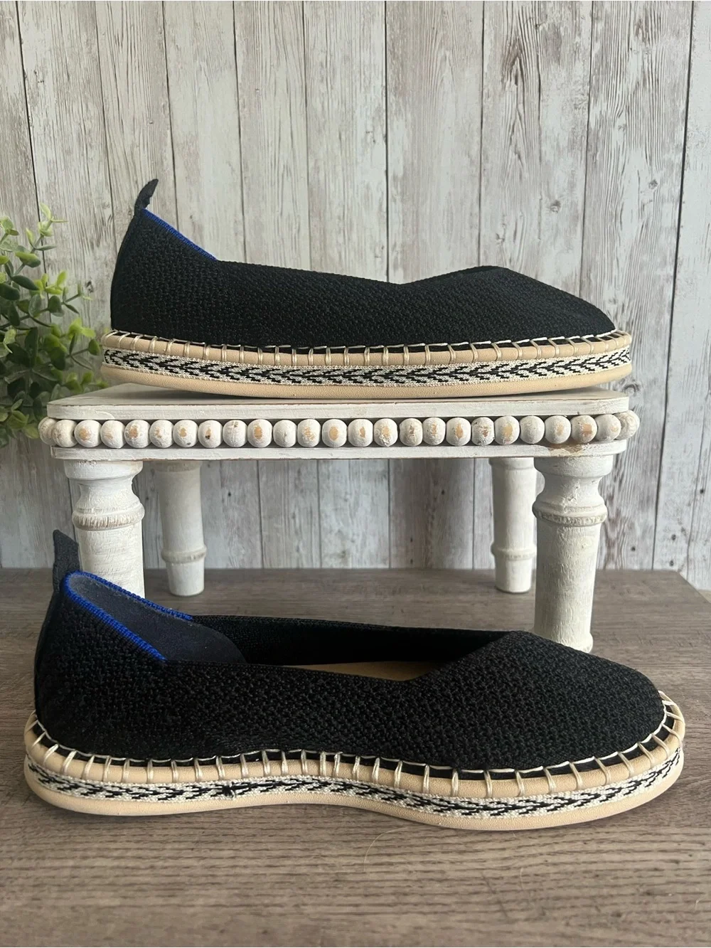 Rothy's Black Knit Espadrille Flats Woven Womens Size 7